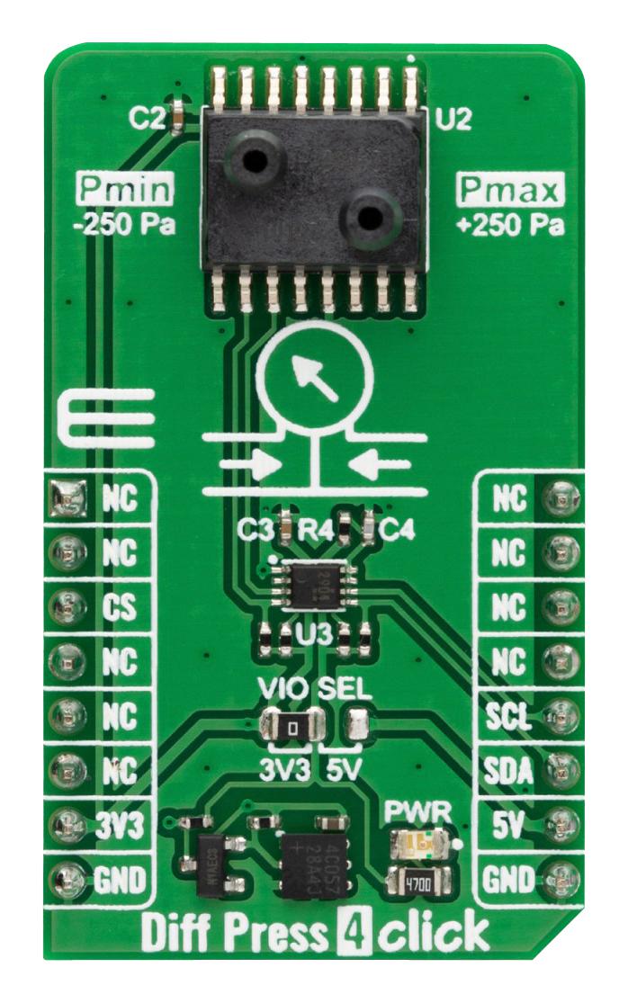 MIKROELEKTRONIKA MIKROE-5868 Add-On Board, Diff Press 4 Click, SM9336-BCE-S-250-000, Digital Pressure, Altimeter Sensor Module