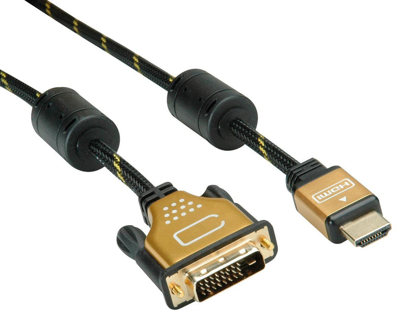 ROLINE 11.04.5892 Audio / Video Cable Assembly, DVI-D (Dual Link) Plug, HDMI A Plug, 9.8 ft, 3 m, Black