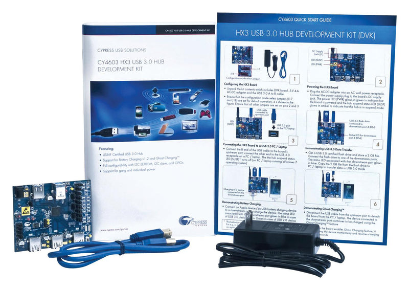 INFINEON CY4603 Development Kit, CY4603 HX3 USB 3.0 Hub Controller, USB-IF, Blaster Plus