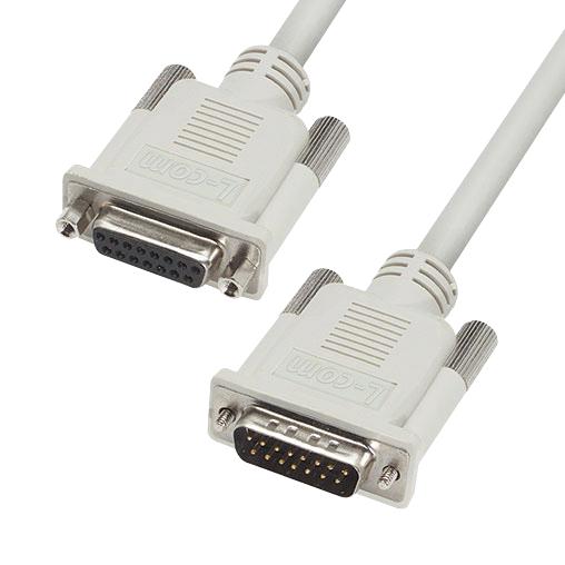 L-COM CS2N15MF-15 Computer Cable, D Subminiature Plug, 15 Way, D Subminiature Socket, 15 Way, 15 ft, 4.6 m