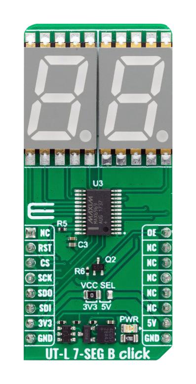 MIKROELEKTRONIKA MIKROE-5824 Add-On Board, 7-Segment LED Display Click Board, 3.3 to 5 V, mikroBUS Connector