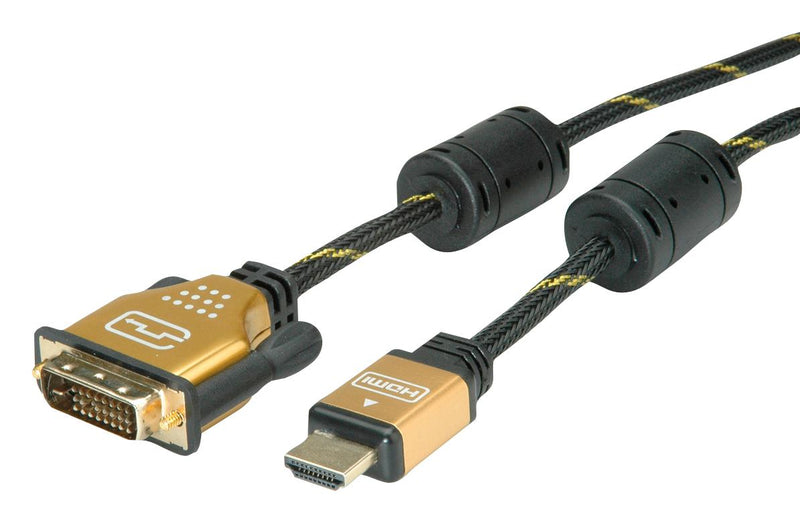ROLINE 11.04.5892 Audio / Video Cable Assembly, DVI-D (Dual Link) Plug, HDMI A Plug, 9.8 ft, 3 m, Black