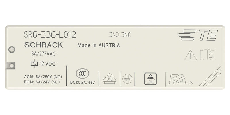 SCHRACK - TE CONNECTIVITY 2-1558736-4 Power Relay, 3PST-NO, 3PST-NC, 12 VDC, 8 A, SR6 Series, Through Hole, Non Latching