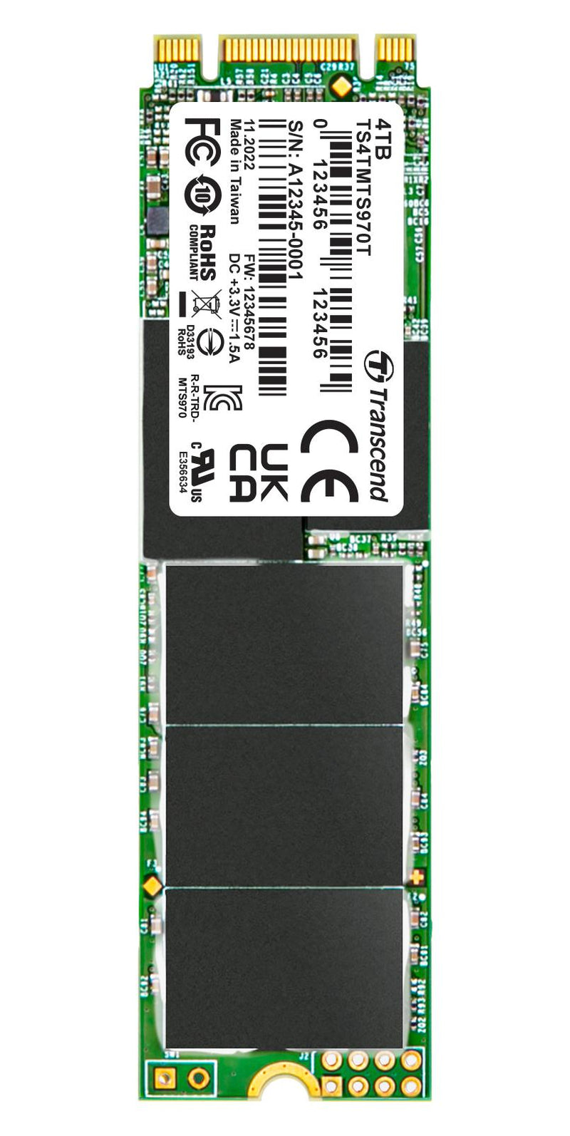 TRANSCEND TS4TMTS970T SSD, Internal, M.2 2280, SATA 6 Gb/s (SATA III), 4 TB, 3D NAND