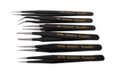 DURATOOL JS-555T. Tweezer Set, 2A/3C/OO/7/SS/4, Black Epoxy Powder Coated, Anti Magnetic Stainless Steel, 6 Pieces