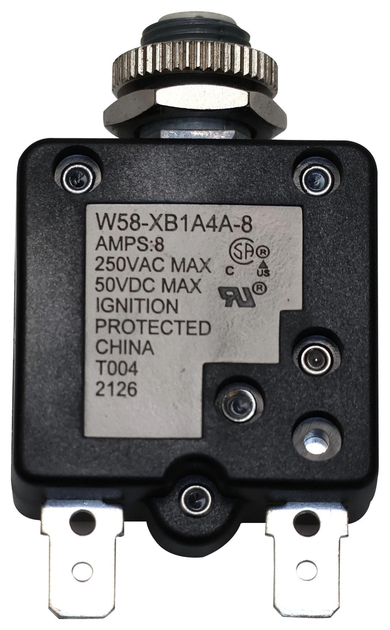 POTTER&BRUMFIELD - TE CONNECTIVITY W58-XB1A4A-8 Thermal Circuit Breaker, Push-to-Reset, W58 Series, 8 A, 1 Pole, 50 V, 250 V, Panel