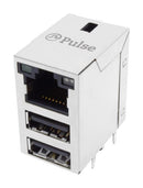 PULSE ELECTRONICS JXD4-4001NL Modular Connector, RJ45 Jack with USB, 3 x 1 (Stacked), 8P8C, Cat6, Through Hole Mount