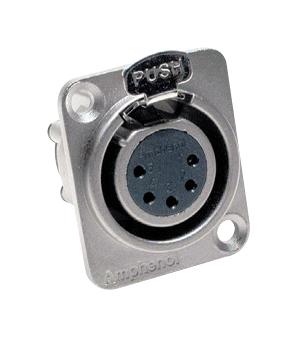 AMPHENOL AUDIO AX5FD XLR Connector, 5 Contacts, Jack, Panel Mount, Tin Plated Contacts, Zinc Alloy Body, AX Series