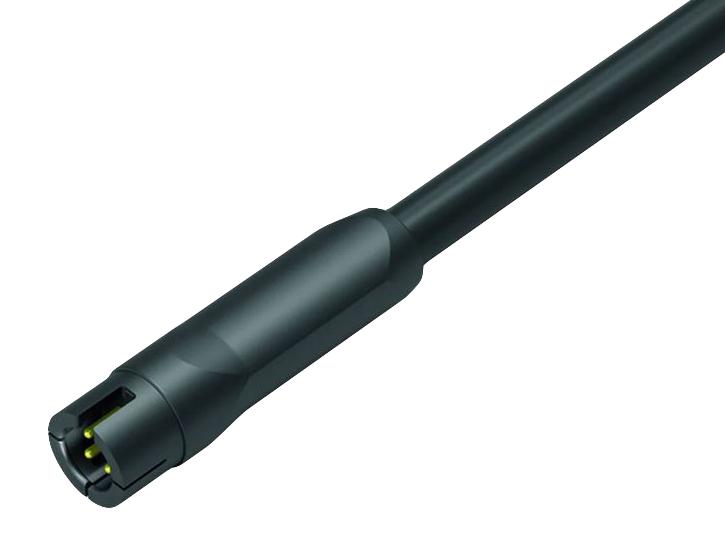 BINDER 77-7095-0000-10004-0200 Circular Cable Assembly, Snap-In, Unshielded, Circular Plug to Free End, 4 Ways, 6.6 ft, 2 m, Black