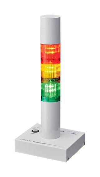 PATLITE PHE-3FB3N-RYG Signal Tower, 3 Tier, Amber/Green/Red, 80 dB, USB, Flashing, 4 Tone, 24 VDC, IP20, PHE Series
