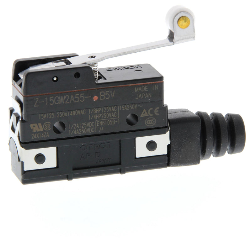 OMRON INDUSTRIAL AUTOMATION Z-15GW2A55-B5V Microswitch, Standard, Hinge Roller Lever, SPDT, Screw, 15 A, 14 V