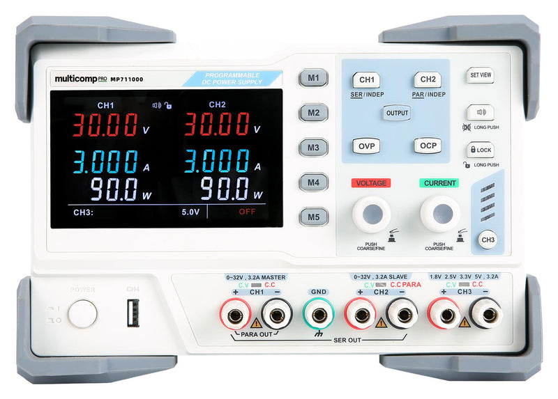 MULTICOMP PRO MP711000 Bench Power Supply, USB Power Output, Programmable, 4 Output, 0 V, 30 V, 0 A, 3 A