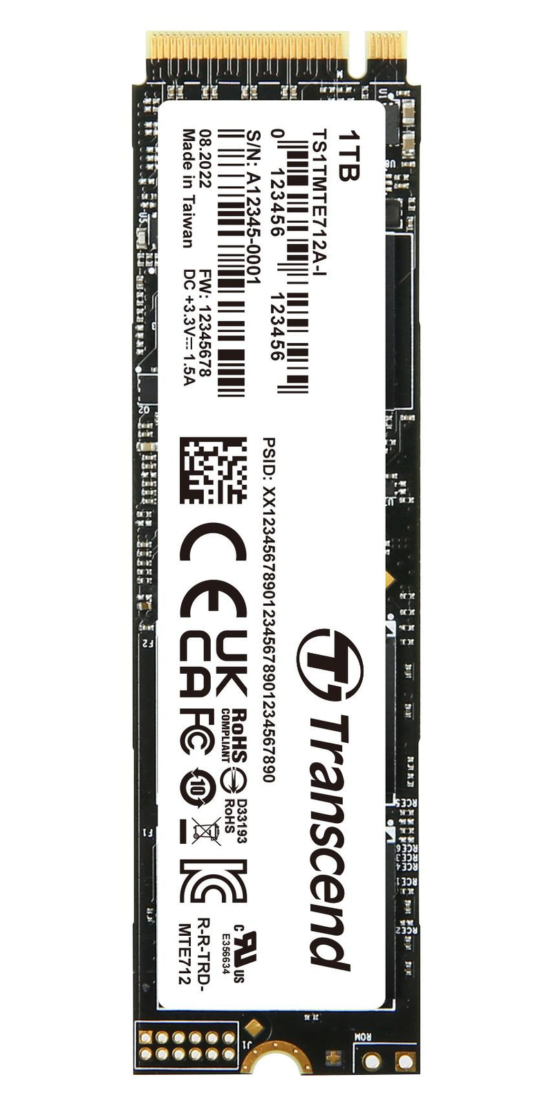 TRANSCEND TS1TMTE712A-I SSD, Internal, M.2 2280, PCle Gen4 x4, NVMe, 1 TB, 3D NAND, AES 256-bit