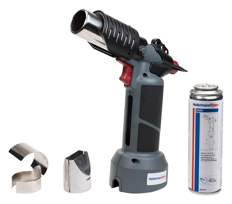 HELLERMANNTYTON 391-90010 Heat Gun, Cordless, Piezo Ignition, 900&deg;C, Protective Spring, 2 Nozzles, Gas Cartridge 4031026660561