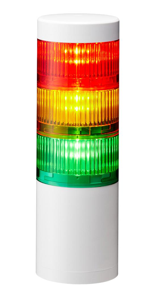PATLITE LR7-302WJNW-RYG Signal Tower, 3 Tier, Amber/Green/Red, 90 dB, Cable, 4 Tone, 24VDC, IP65/NEMA 4X/NEMA 13, LR7 Series