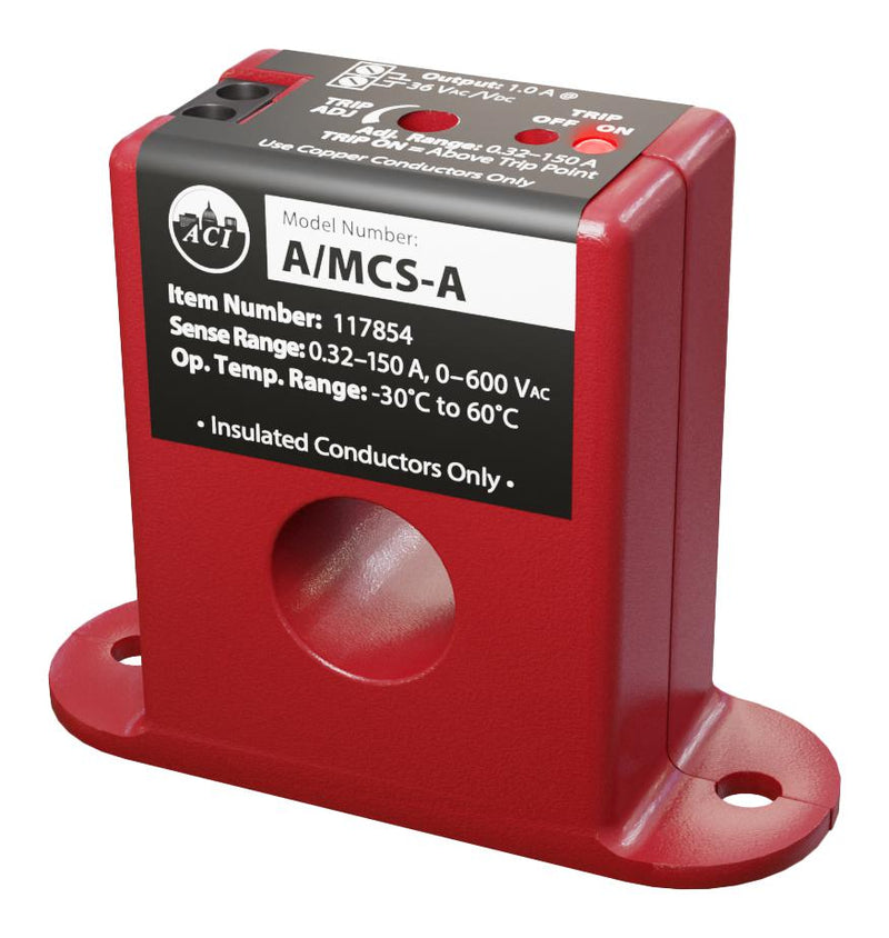 ACI A/MCS-A Current Switch, Adjustable, Solid-Core, 320mA to 150A, SPST-NO, Flange, 600VAC, MCS-A Series