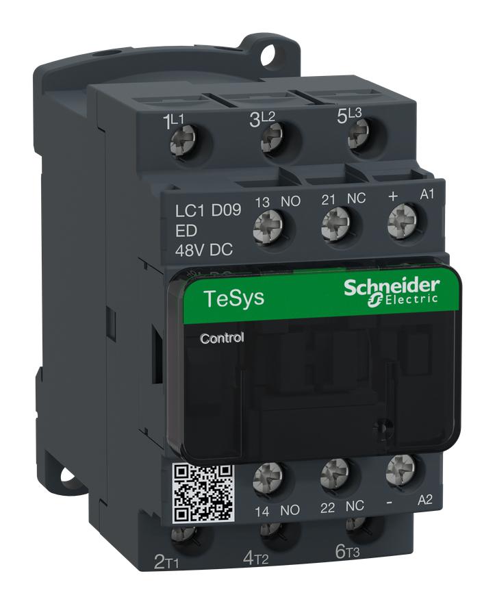 SCHNEIDER ELECTRIC LC1D09ED Contactor, LC1D, 9 A, DIN Rail, Panel, 690 VAC, 3PST-NO, 3 Pole, 5.5 kW