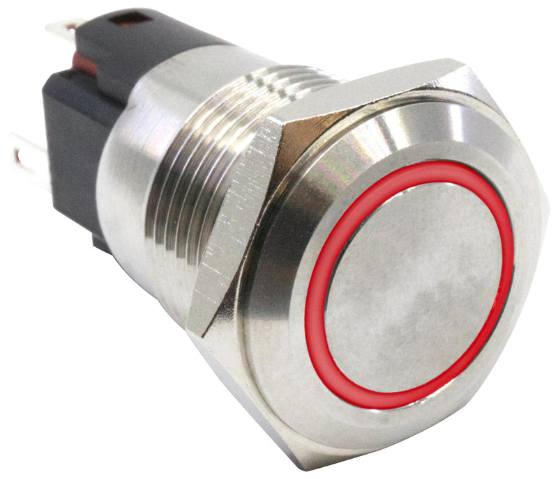 E-SWITCH PVB3F230SS3R1 Vandal Resistant Switch, Stainless Steel Actuator Finish, PVB3 Series, 16 mm, SPDT, On-On