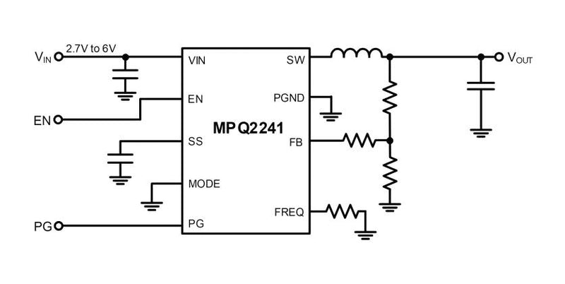 MONOLITHIC POWER SYSTEMS (MPS) MPQ2241GDE-AEC1-P DC-DC Switching Synchronous Buck Regulator, Adjustable, 2.7 to 6V in, 0.606 to 6V / 1A Out, WFQFN-9
