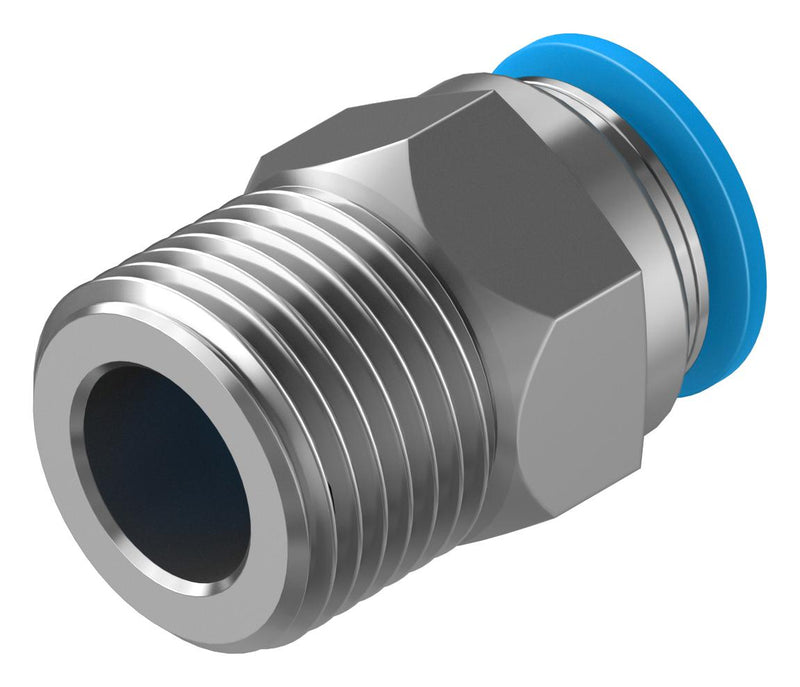 FESTO 153010 Pneumatic Fitting, Push-In Straight Connector, R1/2, 14 bar, 12 mm, Brass, QS