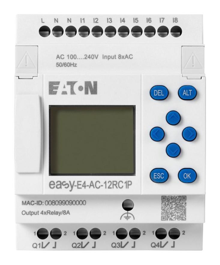 EATON MOELLER EASY-E4-AC-12RC1P Control Relay, 8 Input / 4 Output Digital, 85 to 264 V, IP20, easyE4 Series