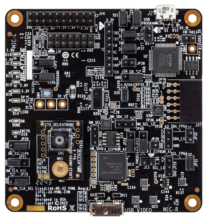 LATTICE SEMICONDUCTOR LIFCL-33-VVML-EVN Evaluation Kit, LIFCL-33-USG84, CrossLink-NX-33, FPGA, Voice and Vision Machine Learning