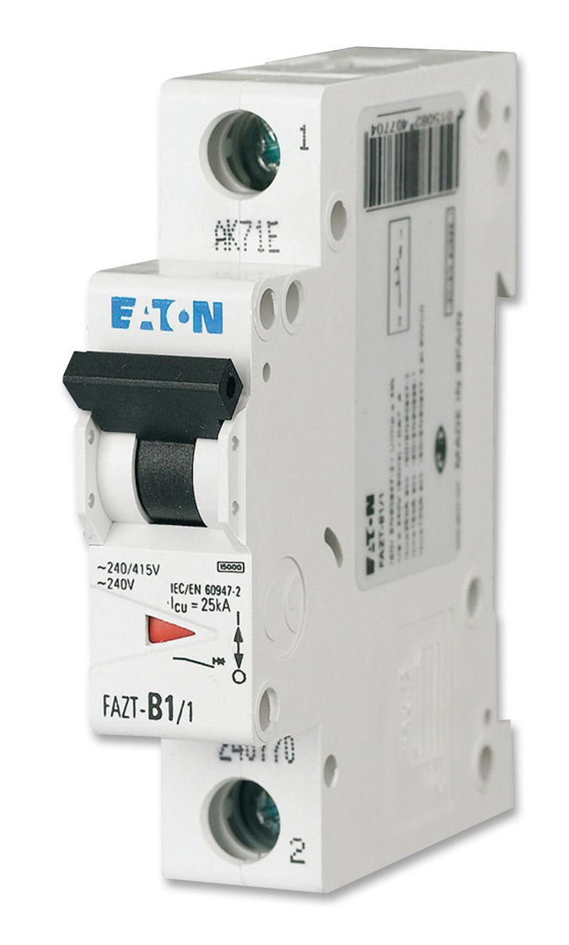 EATON MOELLER FAZ6-C1/1 Thermal Magnetic Circuit Breaker, C Type, FAZ, 1 A, 1 Pole, 400 V, DIN Rail, Panel