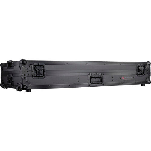 Odyssey Black Low-Profile DJ Coffin with 12" Mixer and Two Turntables, Wheels, and Glide Platform