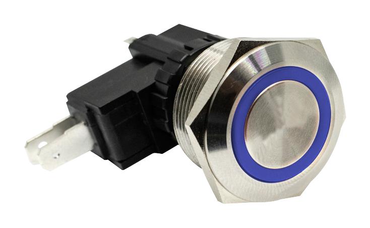 E-SWITCH SAV8F1BSS344 PB Switch Spdt 15A/250V 25MM ILL BLU