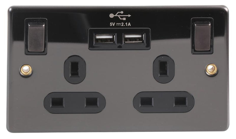 PRO Elec BN2213U Socket Twin USB 13 A Black Nickel