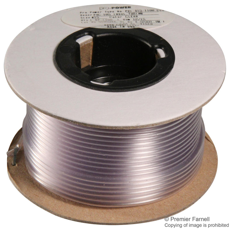 PRO POWER PVI-S15-1100-CLR SLEEVING, INSULATING, 1.5MM, TRANSPARENT, 100FT