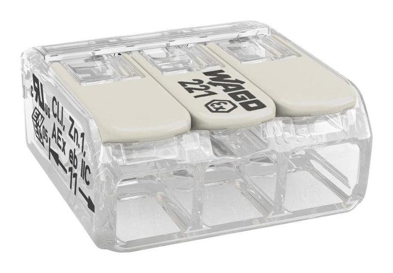 Wago 221-483 Pluggable Terminal Block 3 Ways 24AWG to 12AWG 4 mm&sup2; Push In Lock 32 A