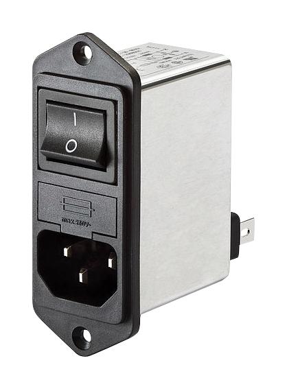 Schaffner FN285-1-06 IEC Filter 0.22 &micro;F 250 VAC Mains 1 A Quick Connect 7.5 mH