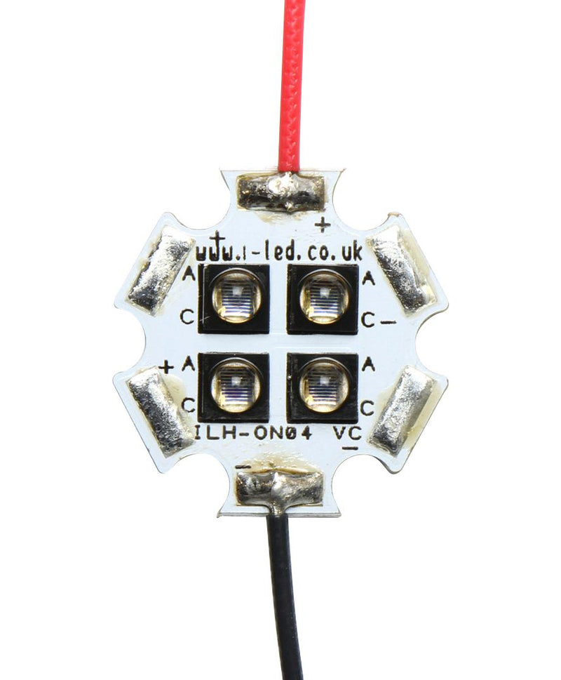 Intelligent LED Solutions ILH-IO04-85NL-SC201-WIR200. IR Emitter Module 4 Chip 850 nm &plusmn; 45&deg; (90&deg;) 2520 mW/Sr 200 mm Red & Black Star PCB