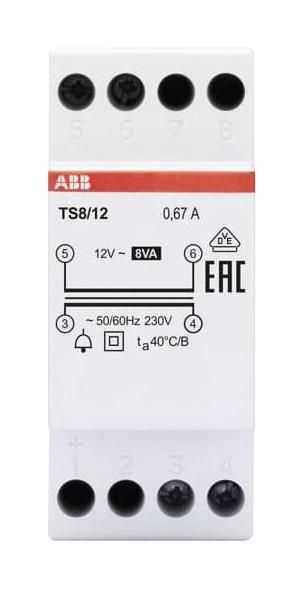 ABB TS8/12 TS8/12 DIN Rail Mount Transformer Non-Inherently Short-Circuit Proof Bell 230V 12V 8 VA TS Series