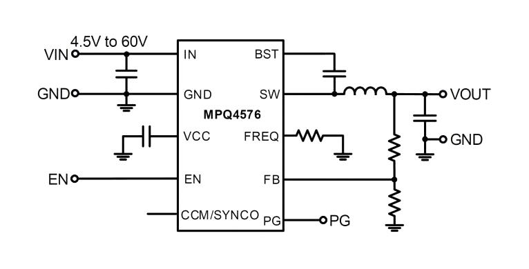 Monolithic Power Systems (MPS) MPQ4576GQBE-AEC1-P DC-DC Switching Synchronous Buck Regulator Adjustable 4.5 to 60 V in 1 54 /0.6 A QFN-12