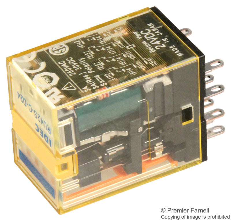 IDEC RU42S-C-D24 RELAY, 4PDT, 240VAC, 30VDC, 6A