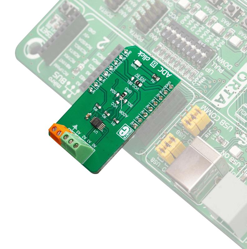 Mikroelektronika MIKROE-3394 Add-On Board ADC 8 Click ADS1115 16-Bit 4-Channel Mikrobus Connector