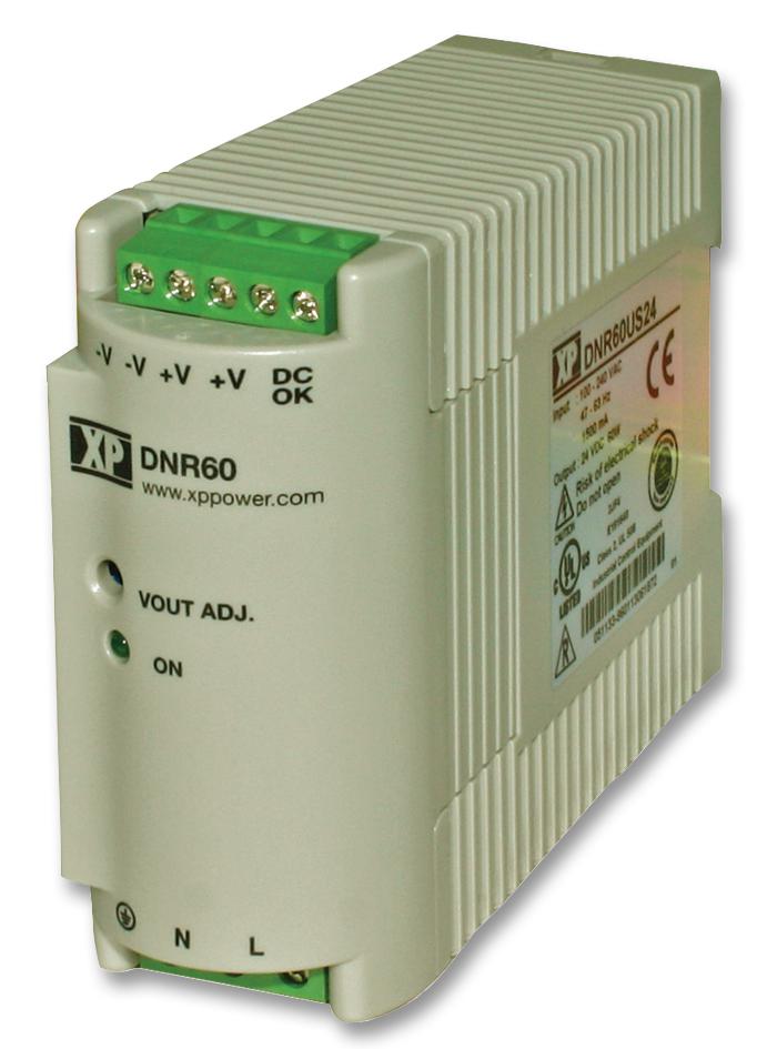 XP POWER DNR60US12 AC/DC DIN Rail Power Supply (PSU), Industrial, 1 Output, 60 W, 12 VDC, 5 A