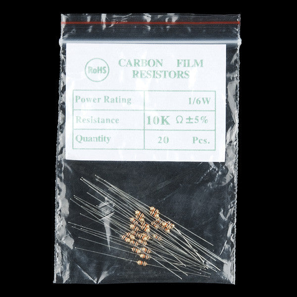 Tanotis - SparkFun Resistor 10K Ohm 1/6th Watt PTH - 20 pack General - 2
