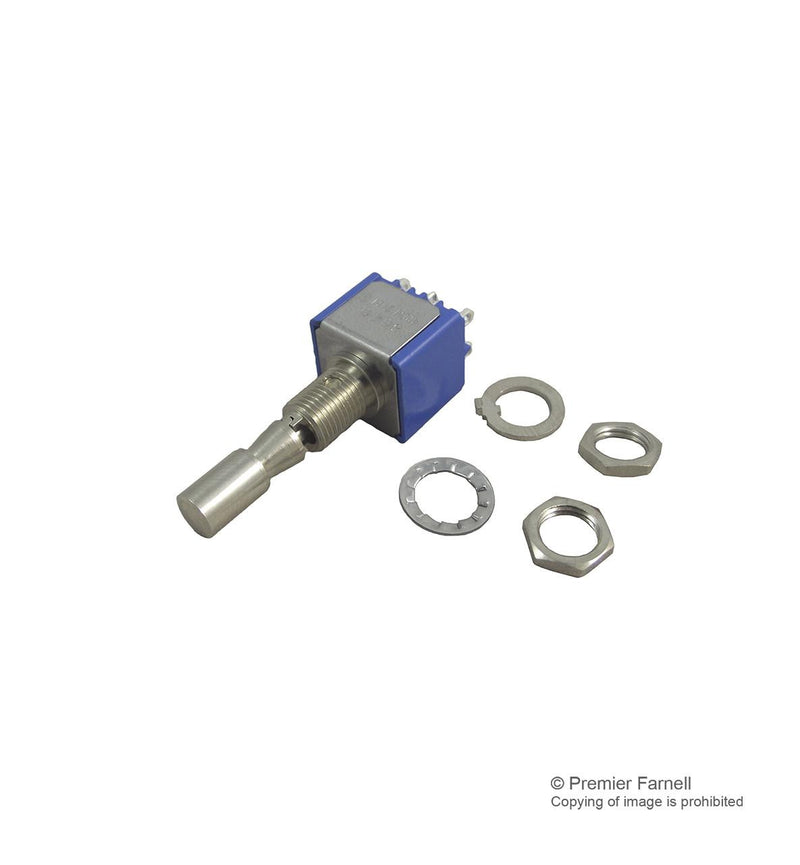 APEM 5649A3V Toggle Switch, DPDT, Non Illuminated, On-Off-On, 5000 Series, Panel, 6 A