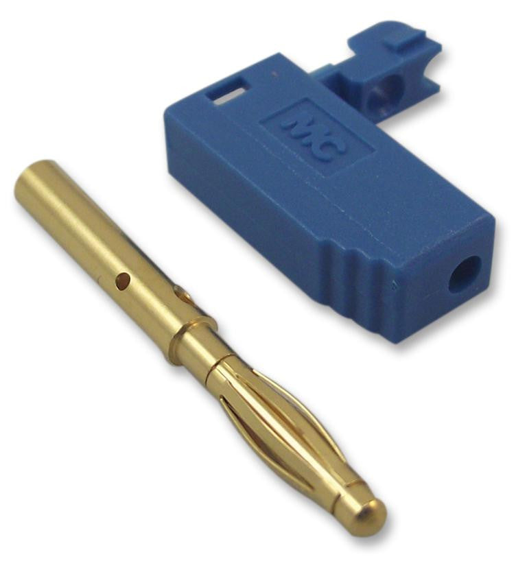 STAUBLI 22.1004 + 22.2030-23 Banana Test Connector, 2mm, Plug, Cable Mount, 10 A, 60 V, Gold Plated Contacts, Blue