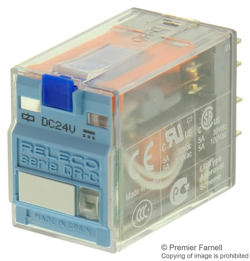 RELECO C9-A41X24D General Purpose Relay, C9 Series, Power, 4PDT, 24 VDC, 5 A