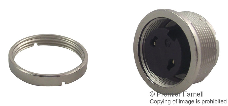 BINDER 09 0304 00 02 Circular Connector, 680 Series, Panel Mount Receptacle, 2 Contacts, Solder Socket, Brass Body
