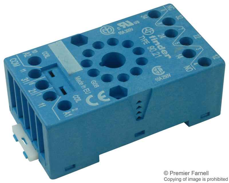 FINDER 90.21SMA Relay Socket, DIN Rail, Panel, Screw