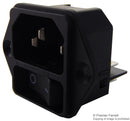 SCHURTER DC11.0001.001 Power Entry Connector, DC11 Series, Plug, 250 VAC, 10 A, Panel Mount, Quick Connect