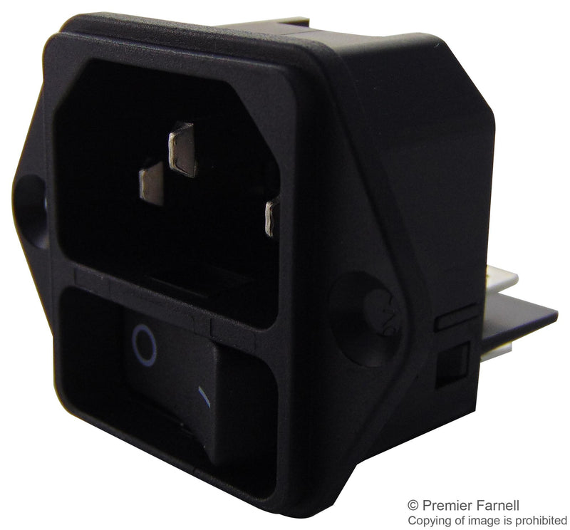 SCHURTER DC11.0001.001 Power Entry Connector, DC11 Series, Plug, 250 VAC, 10 A, Panel Mount, Quick Connect