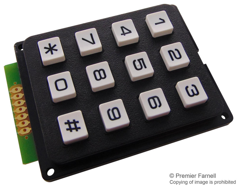 MULTICOMP MCAK304NBWB Keypad, 20 mA, 24 V, 3 x 4, Matrix, 12