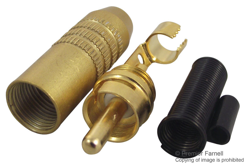 DELTRON COMPONENTS 346-0700 RCA (Phono) Audio / Video Connector, 2 Contacts, Plug, Gold Plated Contacts, Metal Body, Yellow
