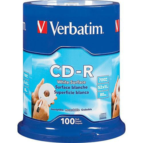 Verbatim CD-R 700MB 52x Write Once Blank White Surface Recordable Compact Disc (Spindle Pack of 100)